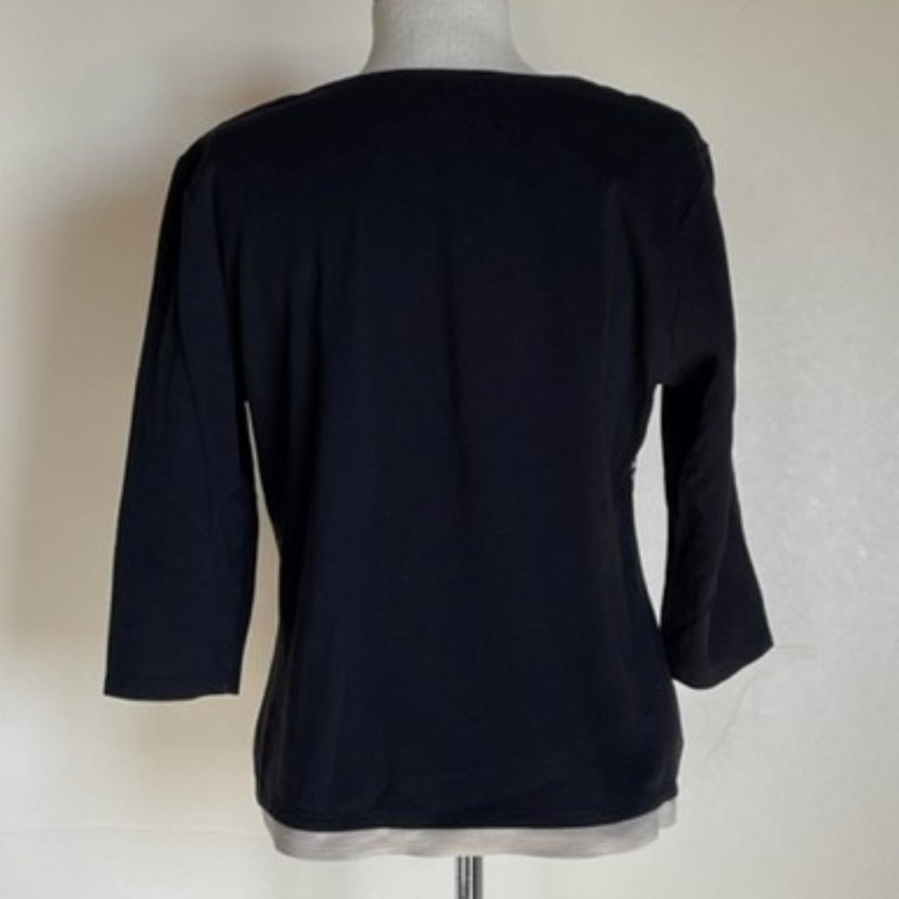 Coldwater Creek Black Tee with Beige Print & Embroidery size L - Picture 3 of 4